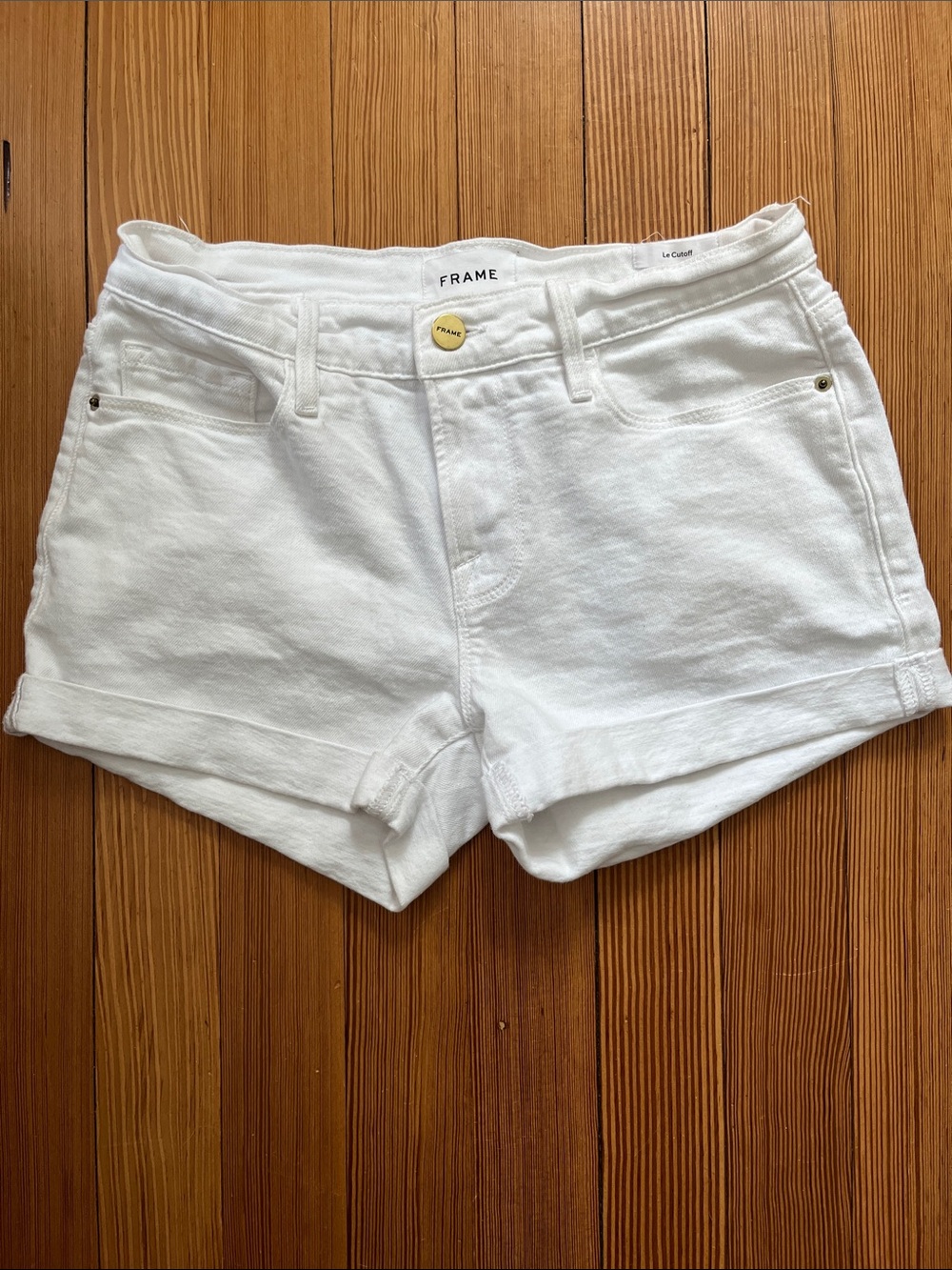 Frame Le Cutoff White Denim Jean Shorts